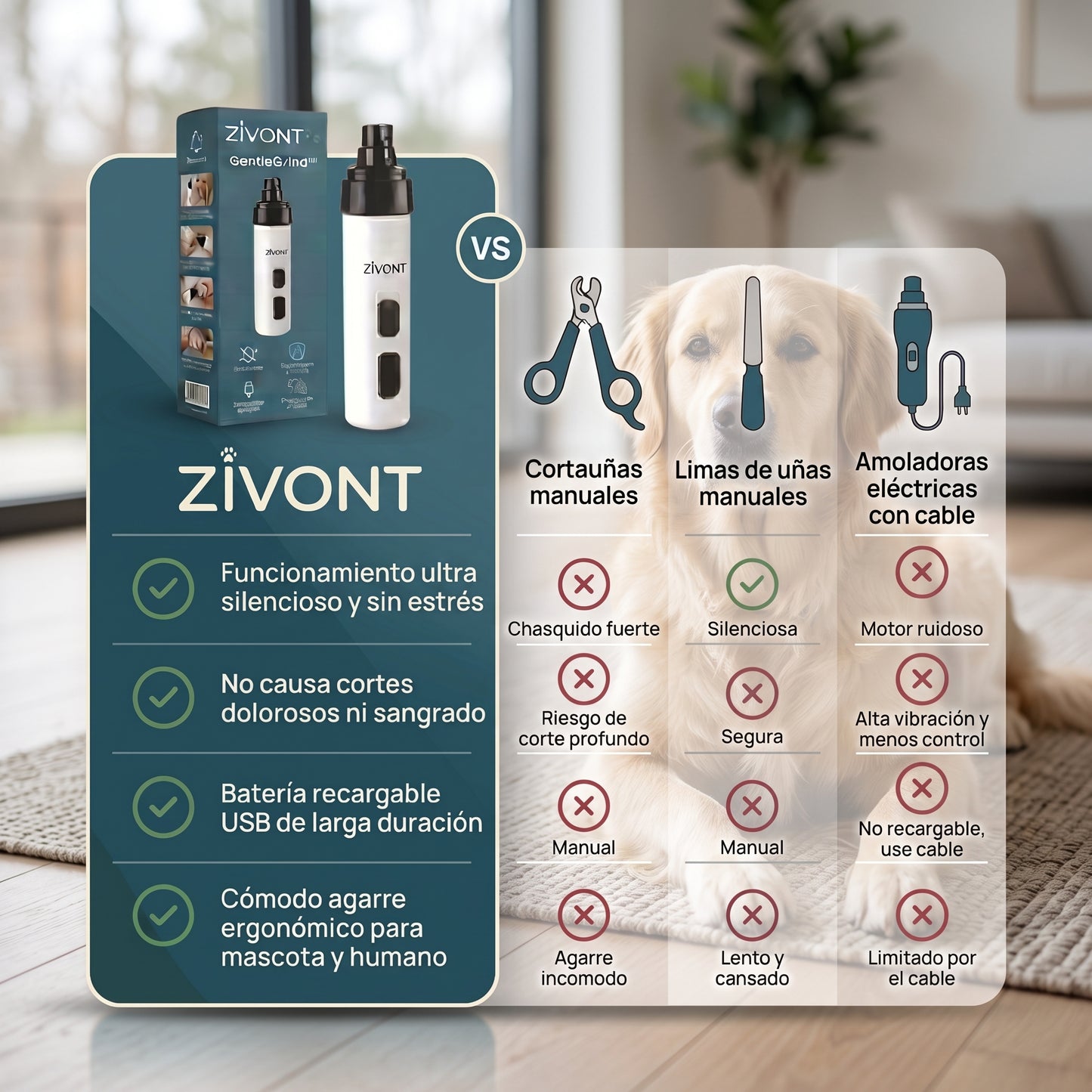 Zivont™ GentleGrind Limador Eléctrico para Mascotas